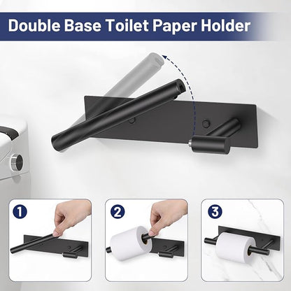 Lairuier Matte Black Bathroom Hardware Set, Adhesive or Screw Wall Mounted | Bathroom Accessories Set, Adhesive or Screw Wall Mount Toilet Paper Holder and Hand Towel Bar Holder, No Drill 2 Towel Hooks