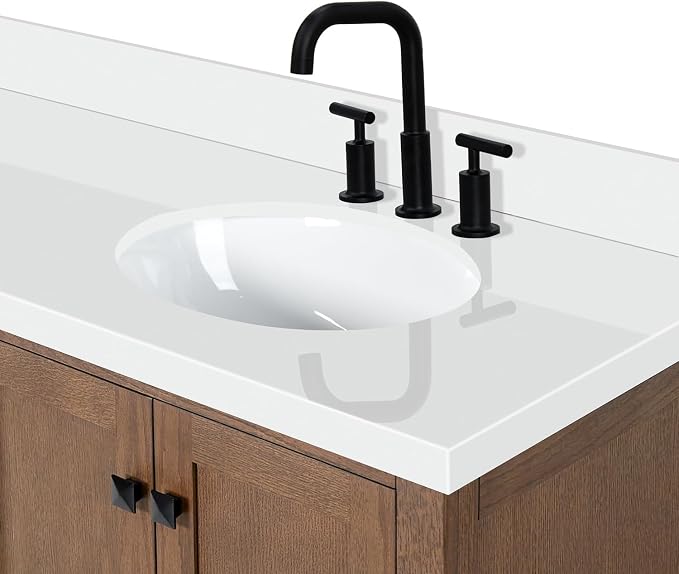 ARIEL Cambridge 72-inch Bathroom Vanity with Sink,Solid Wood, 1.5-inch Pure White Quartz Countertop & Backsplash, Double Oval Porcelain Sink, 4 Soft Closing Doors, 6 Dovetail Drawers, Brown Oak
