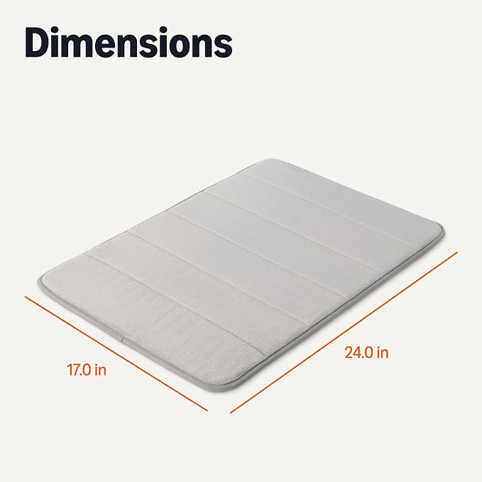 Amazon Basics Absorbent & Fast Dry Plush Memory Foam Bath Mat, Non-Slip Backing, 17 x 24 in, Light Gray