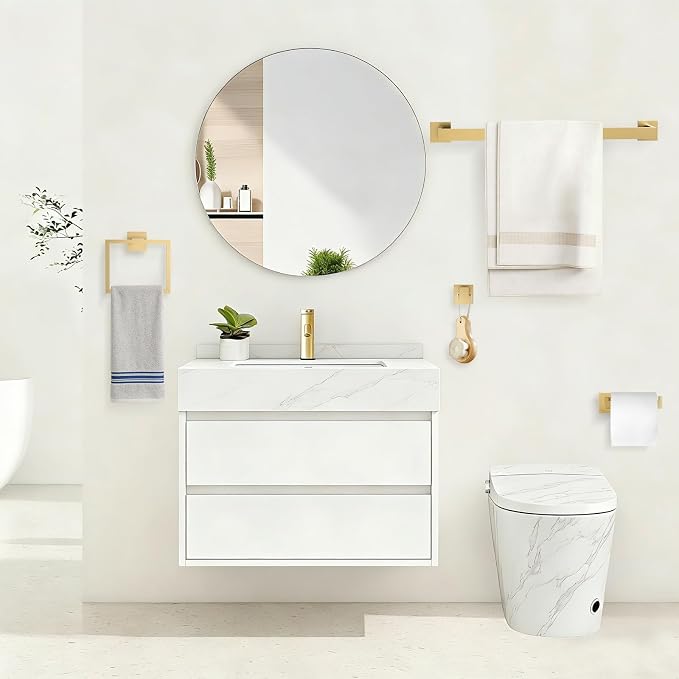 TURS 5-Piece Bathroom Hardware Set Brushed Gold Towel Bar Set Bath Towel Holder Sets SUS 304 Stainless Steel Wall Mounted Towel Rack Sets for Bathroom.