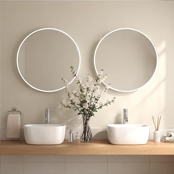 White Bathroom Mirror 30 inch, 2 Pack Wall Mirror,Matte Metal Frame | High Definition Mirror, Easy Installation, Circular Mirrors for Living room Cloakroom, Hallway, Bathroom