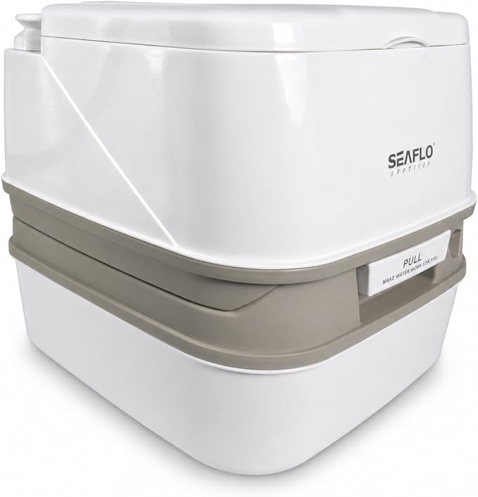 SEAFLO Premium Camping Portable Toilet - 5.8 Gallon Waste 3.43 Gall Fresh Tank (100 Flushes), 440 lbs Max Weight, Level Indicator, Sealed Waste Tank for RV, Boat, Elderly, Off-Grid, 4-Year Warranty