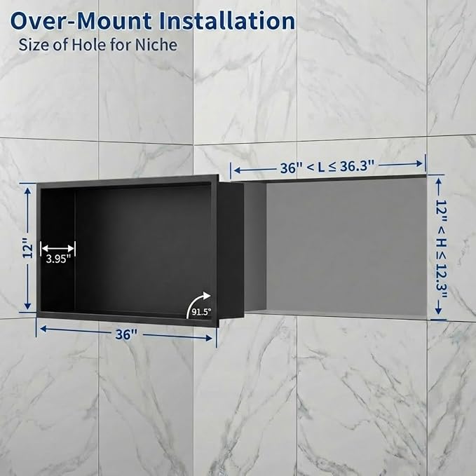 304 Stainless Steel Recessed Shower Niche 12" X 36" No Tile Needed | Waterproof Rustproof Matte Black Bathroom Niche for Shower Double Shelves, for Shower Wall &Bathroom Storage and Space Saving