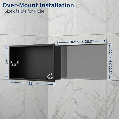 304 Stainless Steel Recessed Shower Niche 12" X 36" No Tile Needed | Waterproof Rustproof Matte Black Bathroom Niche for Shower Double Shelves, for Shower Wall &Bathroom Storage and Space Saving