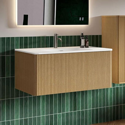 36" Bathroom Vanity with Sink, Modern Floating Vanity with Push Open Soft Close Drawer, Large Storage for Bathroom, Apartment, Hotel, Natural Oak, Fully Assembled - Camellia Collection