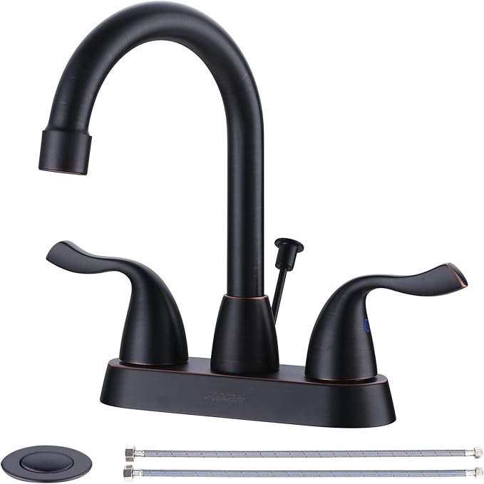 ARCORA Oil Rubbed Bronze Bathroom Faucet, 4 Inch Centerset Bathroom Faucet | Lead-Free Vanity Faucet with 360° Swivel Spout, 2 Handles Centerset Lavatory RV Faucet with Lift Rod Drain and Supply Lines