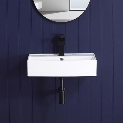 Wall Mount Bathroom Sink 22"x12" Small Vessel Sink Wall Mounted Rectangular Wall Hung Mini White Porcelain Ceramic Floating Tiny Sink with Overflow, Durable, Space-Saving, Ideal for Home,RV