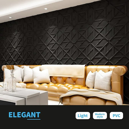 Art3d Decorativ PVC Glue-Up 3D Wall Panel, 19.7 x 19.7 in, 12-Pack, Black | Waterproof, Scratch Resistant, Wall & Ceiling Decor Panels, Ideal for Commercial Spaces