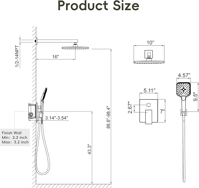 Gabrylly Shower System, Shower Faucets Sets Complete for Bathroom with High Pressure 10" Rain Shower and Handheld Shower, 2 Way Shower Valve Kit, Chrome
