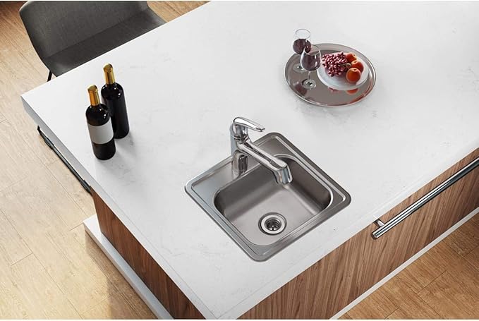 Elkay Dayton D115152 Single Bowl Top Mount Stainless Steel Bar Sink, 15 x 15 with 2" Drain Hole