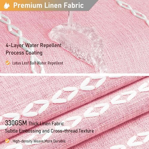 BTTN 72x96 Extra Long Boho Linen Heavy Duty Shower Curtain Set, Blush Pink