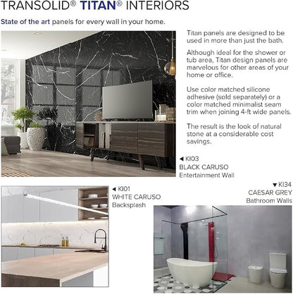 Transolid TWKE603696-KI03G Titan 60-in x 36-in x 96-in Eco Shower Wall Kit, Black Caruso (Glossy)