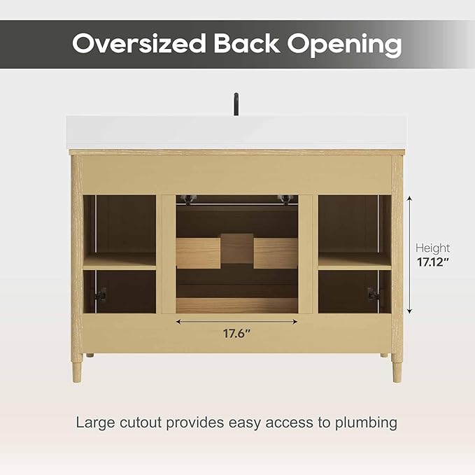 48 Inch Bathroom Vanity with Sink, Solid Wood Frame Single Sink Bathroom Vanity with Quartz Countertop, Bathroom Storage Cabinet with Soft Closing Doors & Dovetail Drawers, Light Oak