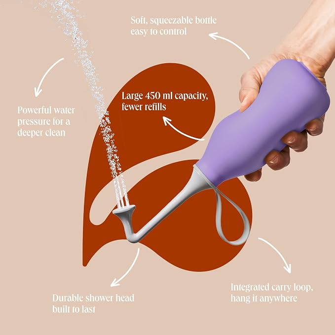 Butt & Intimate Shower 3.0 – Mobile Travel Bidet & Sustainable Intimate Shower, Replaces Wet Wipes, Saves Toilet Paper, Portable Handheld Bidet, Travel Bag Included, BPA-Free - Proud Purple