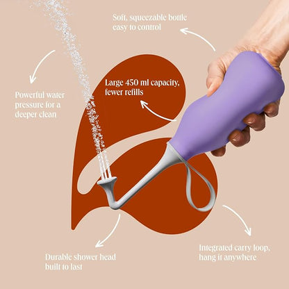 Butt & Intimate Shower 3.0 – Mobile Travel Bidet & Sustainable Intimate Shower, Replaces Wet Wipes, Saves Toilet Paper, Portable Handheld Bidet, Travel Bag Included, BPA-Free - Proud Purple
