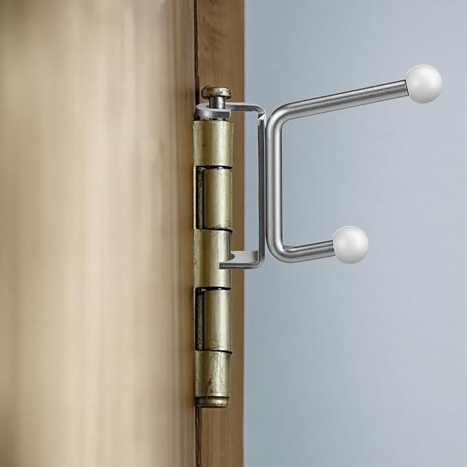 Novabright 2 Pack Door Hinge Hanger Hook Behind Door Towel Rack Double Hook Doors Towel Bar Holder Hinge Mounted for Compact Spaces, Small Bathrooms, and Bedroom (Silver)
