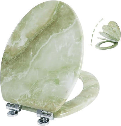 Angel Shield Marble Toilet Seat Durable Molded Wood with Quiet Close, Easy Clean, Quick-Release Hinges Elongated Toilet Seat (Elongated, Green Marble)