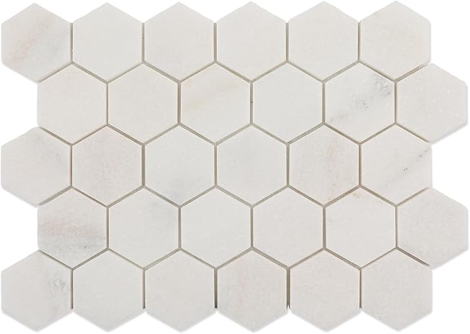 Marble Mosaic Tile, 2 Inch Hexagon, Honed, White Natural Stone Mosaic Tiles for Kitchen Backsaplsh, Shower Floor, Bathroom, Accent Wall, Pack of 5 Sheets