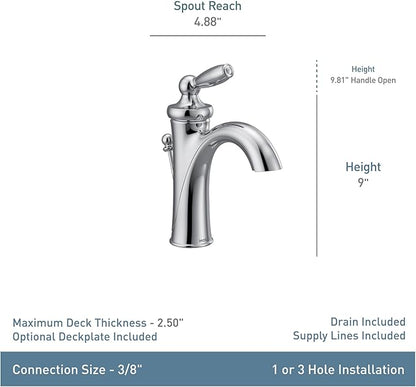 Moen Brantford Oil-Rubbed Bronze One-Handle Traditional Low-Arc Bathroom Faucet with Optional Deckplate and Available Vessel Sink Extension Kit, 6600ORB