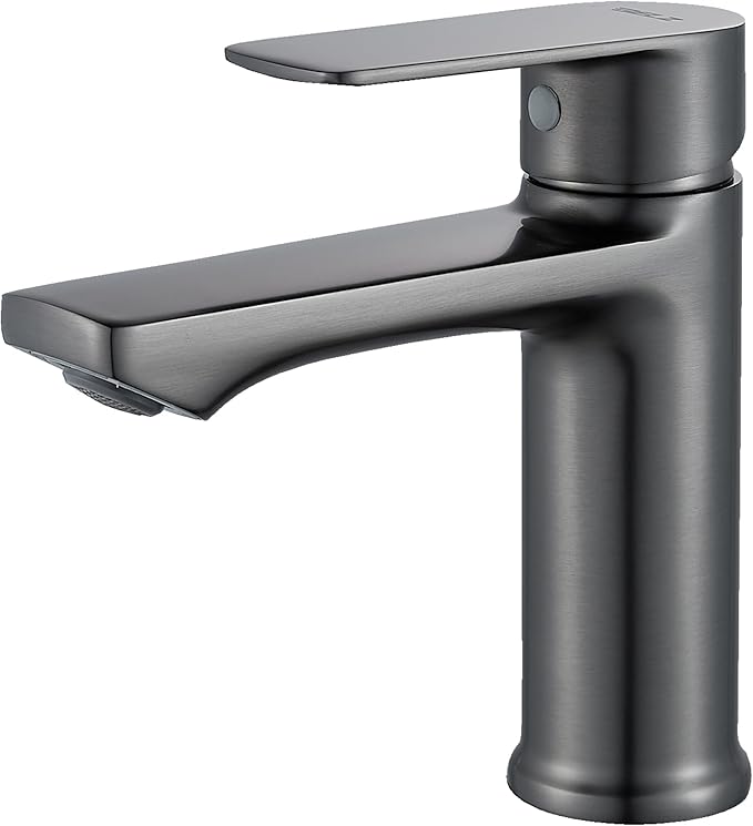 BELZ Brushed Grey Bathroom Faucet, Modern Single Handle One Hole Bath Vanity Sink Faucet for 1 Hole