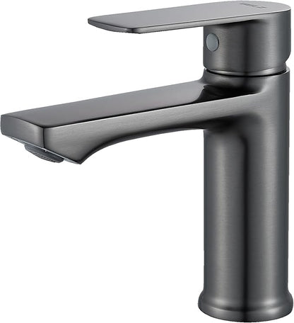 BELZ Brushed Grey Bathroom Faucet, Modern Single Handle One Hole Bath Vanity Sink Faucet for 1 Hole