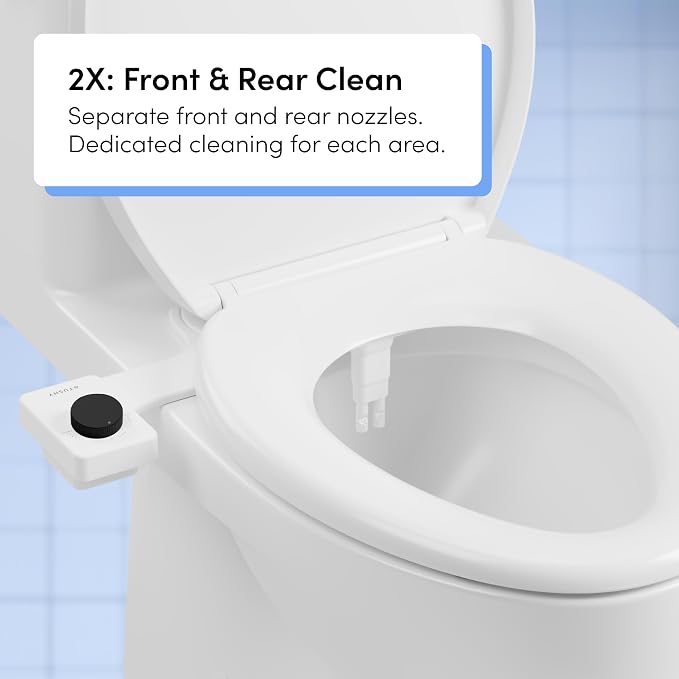 TUSHY Fresh Dual Nozzle Cool Water Bidet, Matte Black Knob | Ultra Slim Toilet Seat Attachment, Non-Electric, 180° Front and Rear Wash, Self-Cleaning, 10 Minute DIY Install