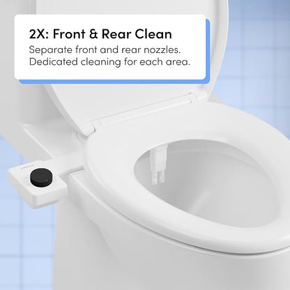 TUSHY Fresh Dual Nozzle Cool Water Bidet, Matte Black Knob | Ultra Slim Toilet Seat Attachment, Non-Electric, 180° Front and Rear Wash, Self-Cleaning, 10 Minute DIY Install