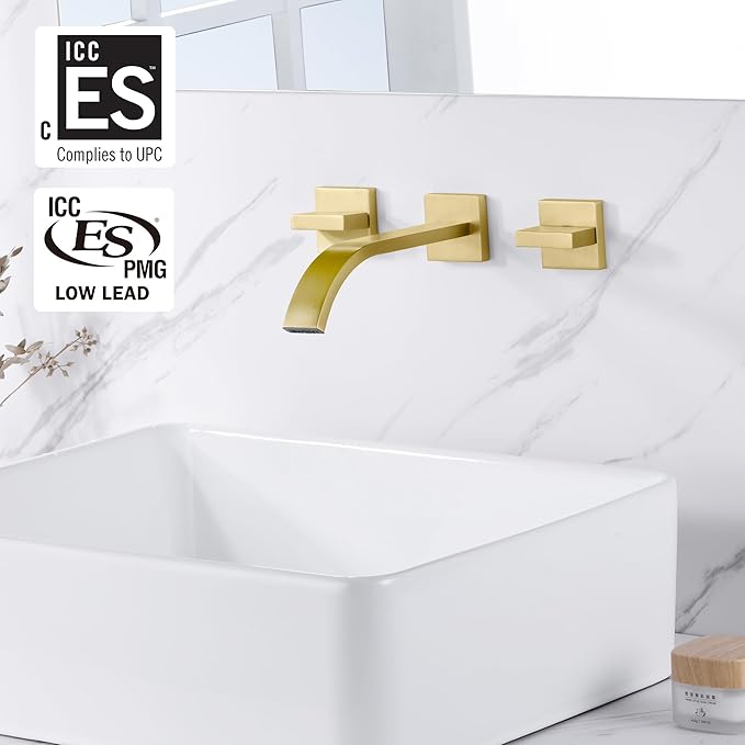 sumerain Gold Bathroom Faucet Wall Mount Bathroom Sink Faucet with Rough in Valve