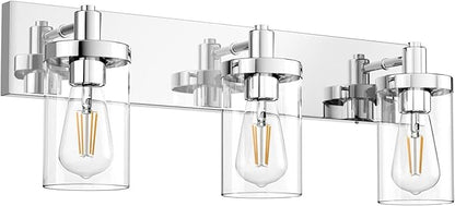 Aipsun Chrome Vanity Light for Bathroom 3 Light Farmhouse Bathroom Lights Fixtures Over Mirror with Clear Glass Shade(Exclude Bulb)