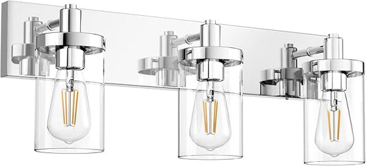 Aipsun Chrome Vanity Light for Bathroom 3 Light Farmhouse Bathroom Lights Fixtures Over Mirror with Clear Glass Shade(Exclude Bulb)