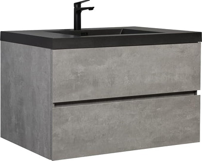 42 Inch Floating Bathroom Vanity with Sink, Modern Grey Wall Mounted Floating Vanity with Scratch-Resistant Quartz Sand Basin and Soft Closing Drawers, Pre Assembled Bathroom Vanity