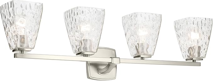 Kichler Marant 33.25" 4-Light Vanity Light with Clear Water Glass in Brushed Nickel, for Bathroom, Powder Room, Over a Mirror, (33.25" W x 9.5" H), 55217NIWTR