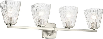 Kichler Marant 33.25" 4-Light Vanity Light with Clear Water Glass in Brushed Nickel, for Bathroom, Powder Room, Over a Mirror, (33.25" W x 9.5" H), 55217NIWTR