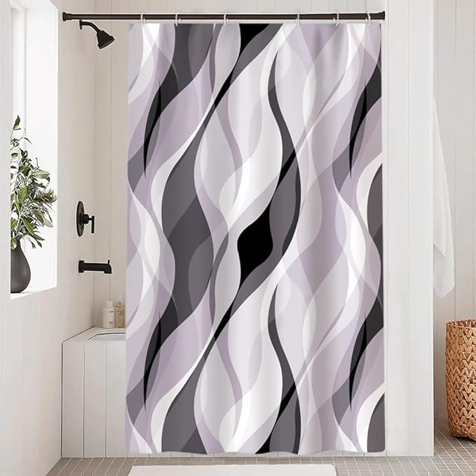 Lavender Shower Curtain, Modern Purple and Grey Striped Shower Curtain Set for Bathroom Waterproof Polyester Shower Curtain with Hooks, 48x72 Inch
