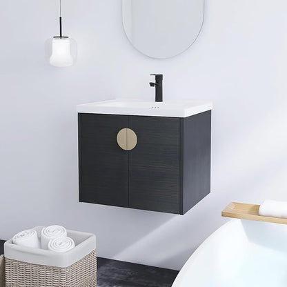 24" Floating Bathroom Vanity with Sink Combo,24 Inch Bathroom Vanity,Single Sink Wall Mounted Vanity Combo,Modern Wall Mounted Cabinet Set with Ceramic Sink,Black