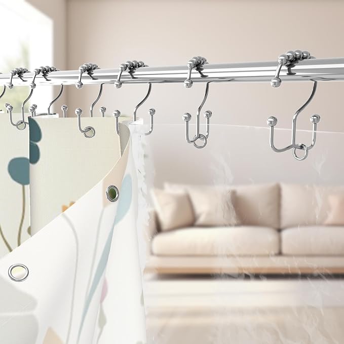 3 in 1 Shower Curtain Set, Colorful Floral | Polyester Bath Curtain with Magnetic PEVA Liner and 12 Double Sided Stainless Steel Hooks 72x72 Inches