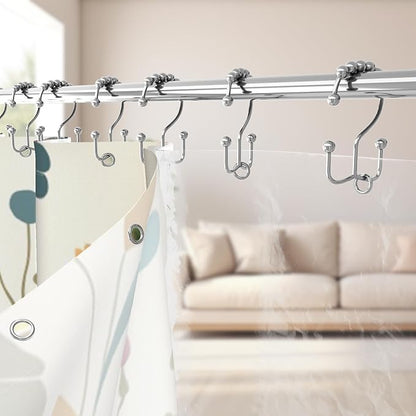 3 in 1 Shower Curtain Set, Colorful Floral | Polyester Bath Curtain with Magnetic PEVA Liner and 12 Double Sided Stainless Steel Hooks 72x72 Inches