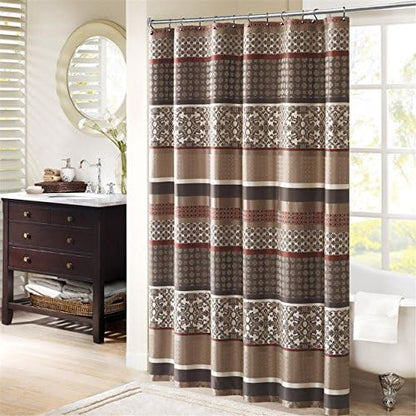 Madison Park Geometric Jacquard Fabric Shower Curtain, 72"x72", Red
