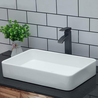 24"x16" Rectangle Bathroom Vessel Sink Porcelain Ceramic White Vanity Sink Above Counter Modern Sink for Cabinet, Lavatory, Hotel Art Basin, Home Washing Basin