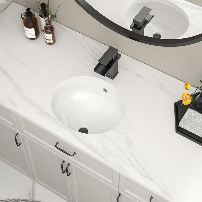 Undermount Oval Bathroom Sink 17''x13'' White Porcelain Ceramic Under Counter Sink for Bathroom Vanity, Small Bathroom Remodel and Replacement