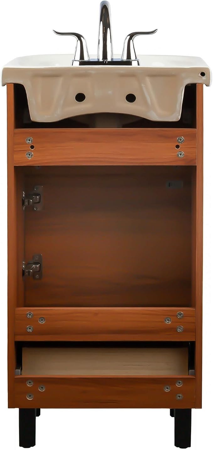 Petite 18 Inch Bathroom Vanity with Sink, Small Freestanding Bathroom Cabinet, Space-Saving Vanity Sink Combo Design, Dual Storage, Spicy Walnut