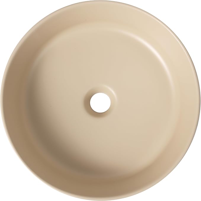 JONATHAN Y Element 14.75" Round Fluted Vessel Sink, Matte Beige | Ceramic, Above Counter Vanity Basin, 5.25" Height, 1.75" Drain Hole, Stain Resistant Glaze, Modern Minimalist Style