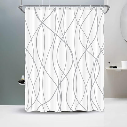 Striped Shower Curtain for Bathroom, Grey White, 60" W x 72" L | with Hooks, Modern Hotel Style, Water Repellent, Washable, Weighted Hem