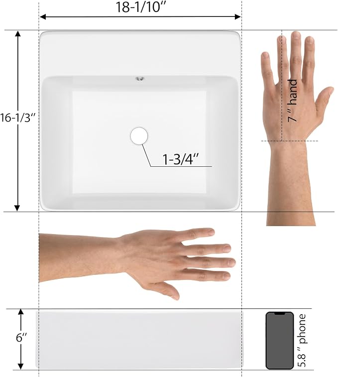 Mocoloo 18"x16" Wall Mounted Bathroom Sink White Rectangle Porcelain ADA Compliant Ceramic Bathroom Sinks Floating Vanity Sink for Lavatory Room Basin