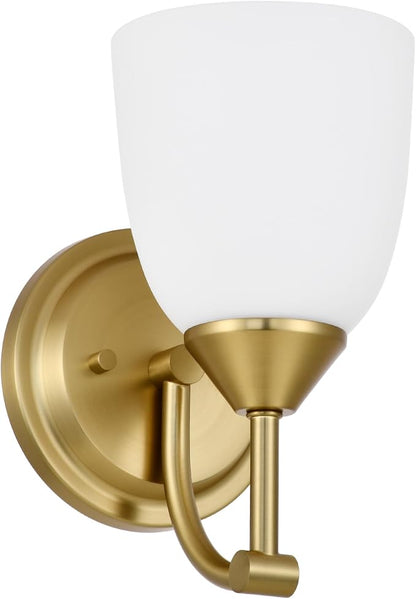 Traditional 1-Light Indoor Gold Wall Sconce with Frosted Glass Bathroom Bedroom Hallway, 9.6" H x 5.5" W, Aged Brass
