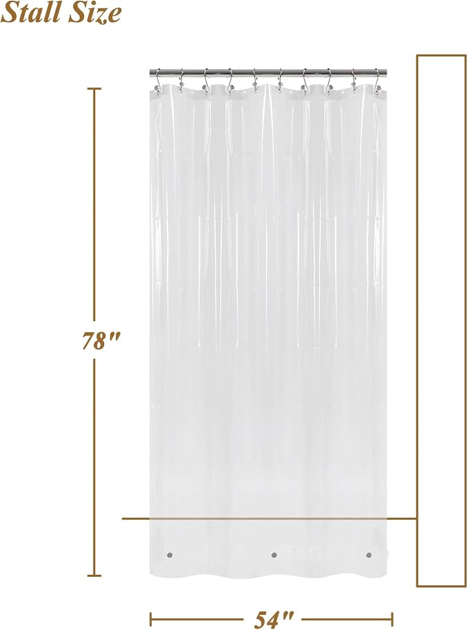Mrs Awesome 54x78 Stall Shower Curtain Liner Clear | 3 Bottom Magnets,10 Rustproof Grommets,Water Proof Lightweight PEVA,54W x 78H for Shower Stall or RV Home Long Size