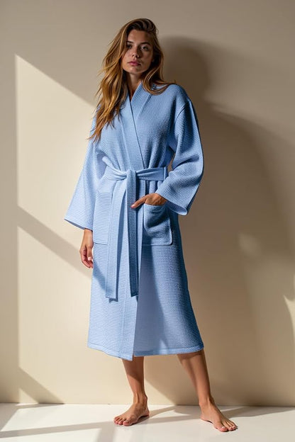 Turquaz Womens Lightweight Waffle Kimono Bathrobe for Men - Soft Quick-Dry Spa & Summer Towel Robe, Cotton Blend