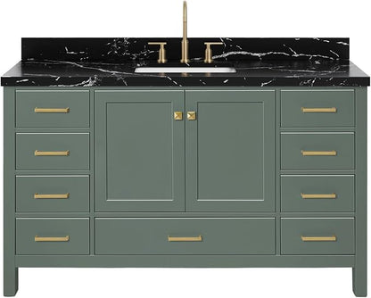 ARIEL Cambridge 60 Inch Single Rectangle Sink Bathroom Vanity with Nero Marquina Black Quartz Countertop 1.5 Inch in Vintage Green