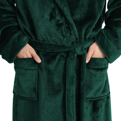 Yurhap Luxury Mens Robe with Hood, Ultra Cozy Fleece Bathrobe for Men, Plush Hooded Robe with Belt & 2 Pockets