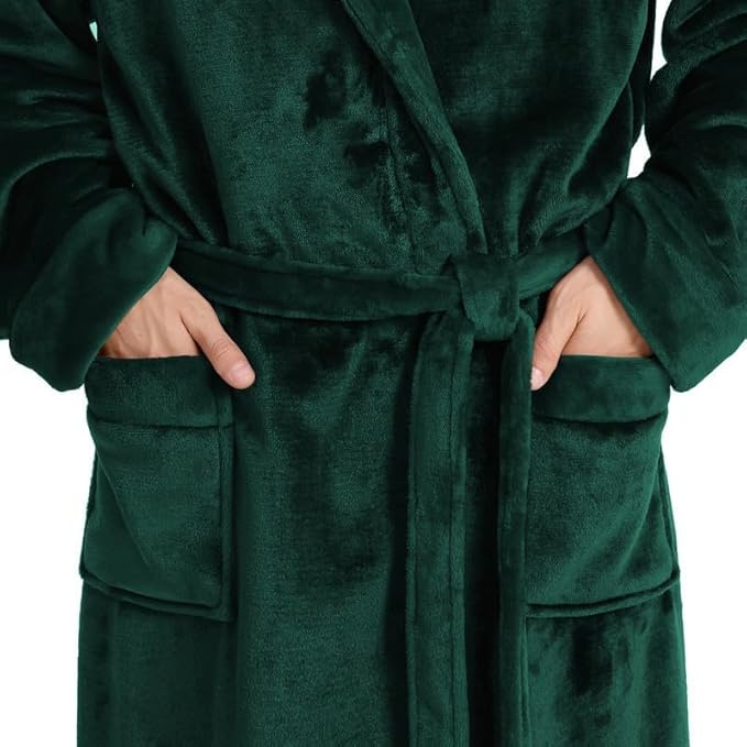 Yurhap Luxury Mens Robe with Hood, Ultra Cozy Fleece Bathrobe for Men, Plush Hooded Robe with Belt & 2 Pockets